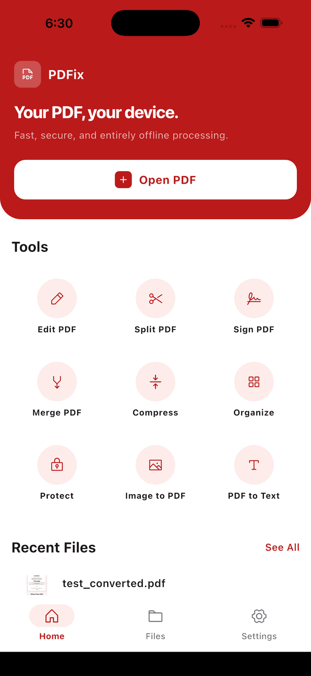 PDFix free PDF editor app on iPhone
