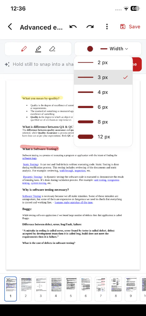 PDFix Annotate PDF on mobile with pen, highlighter, eraser, and stroke width controls