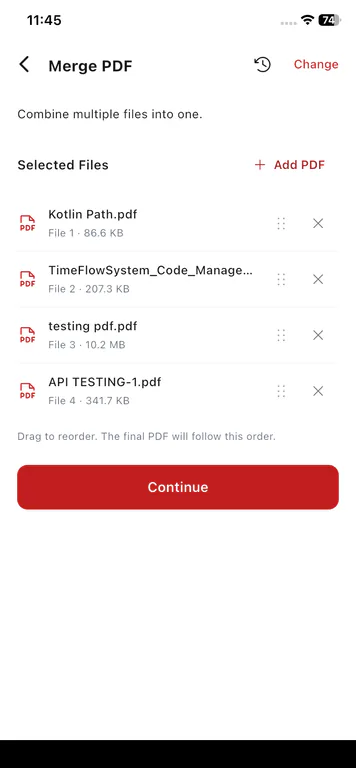PDFix Merge PDF on Android - combine selected PDFs into one file