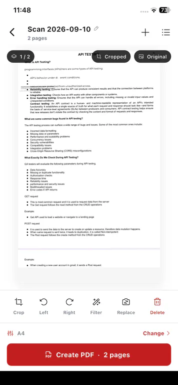 PDFix scan to PDF preview with crop, rotate, filter, and Create PDF on mobile